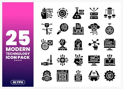Modern technology glyph icons representing digital innovation and data. Col.. Stock Illustration