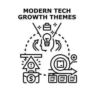 Modern technology growth themes development process Stock Illustration