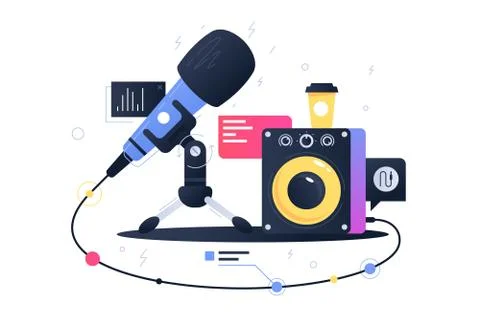 Modern technology icon of microphone connecting with subwoofer speaker. Stock Illustration