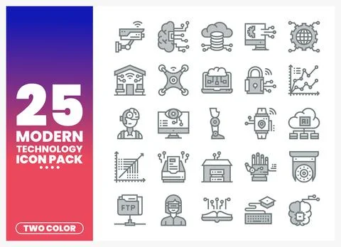 Modern Technology Icon Pack with diverse icons Ilustración de archivo