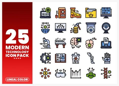 Modern Technology Icon Pack with Lineal Color Stock Illustration