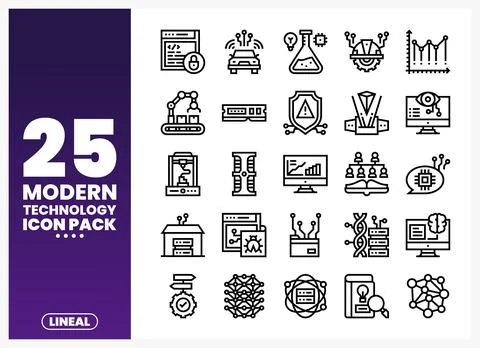 Modern Technology Icon Pack with Lineal Design 스톡 일러스트