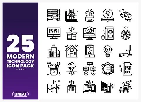 Modern Technology Icon Pack with lineal design elements 库存插图