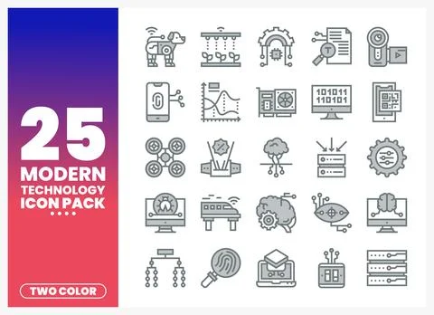Modern technology icon set with diverse icons representing innovation and p.. Ilustração Stock