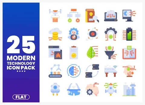 Modern technology icon set on white background with blue gradient sidebar Stockillustratie