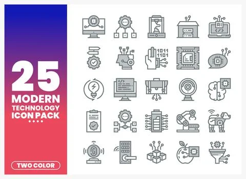 Modern technology icon set on white background. AI. robotics. computing. an.. 스톡 일러스트