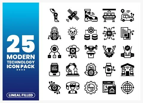 Modern technology icons on blue gradient background Stock Illustration