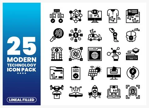 Modern Technology Icons on a Blue Gradient Background 스톡 일러스트