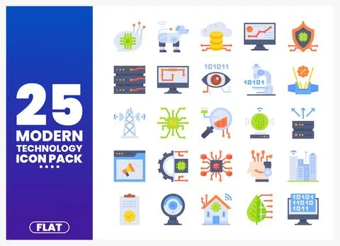 Modern technology icons collage. flat design. AI and data. Stock Illustration