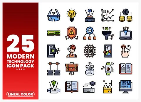 Modern technology icons displayed in a colorful pack on a white background... Stock-Illustration
