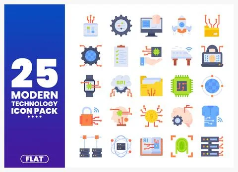 Modern Technology Icons in Flat Design Style Stock Illustration