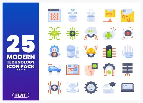 Modern Technology Icons Flat Design Pack Stock Illustration