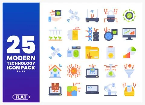 Modern Technology Icons Flat Pack on White Background Stock Illustration