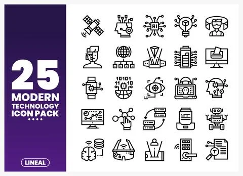 Modern Technology Icons Pack with AI and Digital Symbols Stockillustratie