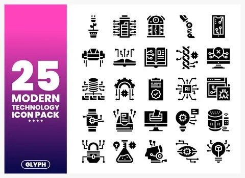 Modern Technology Icons Pack  Black Glyph Symbols イラスト素材