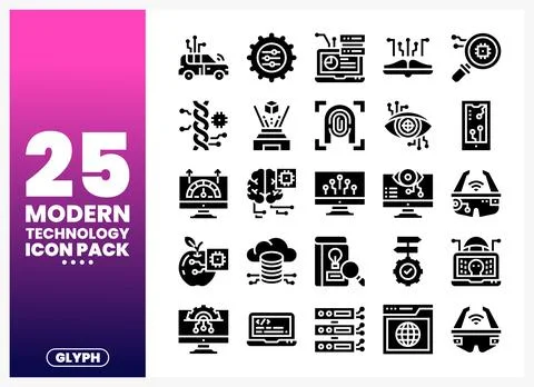 Modern Technology Icons Pack A Collection of Futuristic Digital and AI Symbol Stock Illustration
