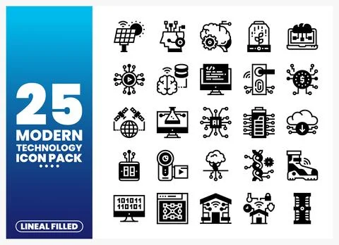 Modern technology icons pack with digital elements Illustrazione stock