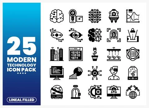 Modern technology icons pack featuring AI. biotech. and data science in a c.. Illustrazione stock