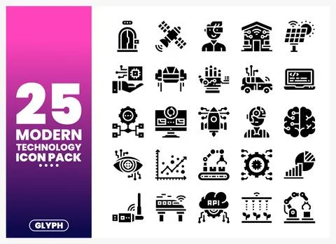 Modern technology icons pack with glyph elements Stock-Illustration