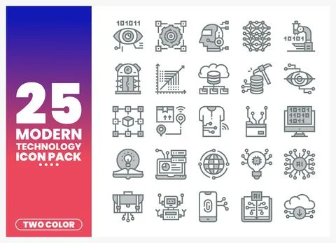 Modern Technology Icons Pack with Gradient Background 库存插图