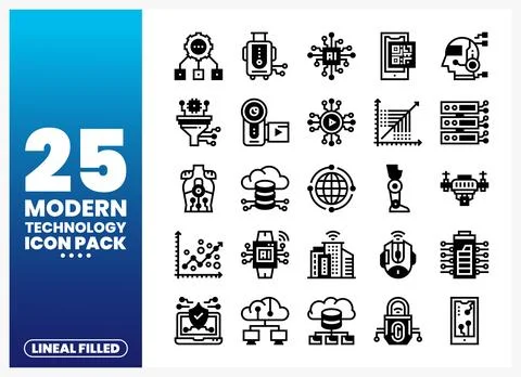 Modern Technology Icons Pack Stock Illustration
