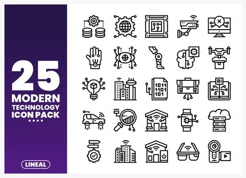 Modern technology icons pack with lineal designs for digital use Illustrazione stock
