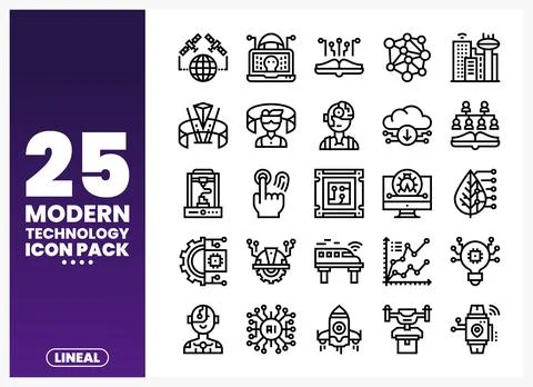 Modern Technology Icons Pack  Lineal Style Stock Illustration