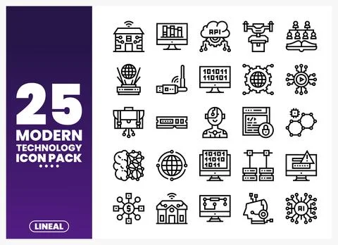 Modern Technology Icons Pack with Lineal Style Stock Illustration