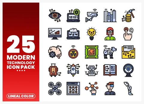 Modern Technology Icons Pack Lineal Color Graphic 스톡 일러스트