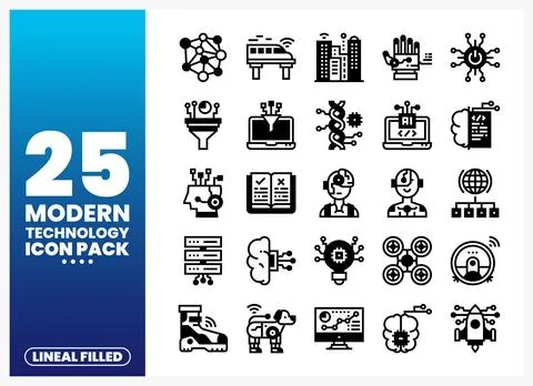 Modern technology icons pack with lineal filled design. Illustrazione stock