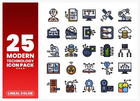 Modern Technology Icons Pack with Lineal Color Design Ilustração Stock