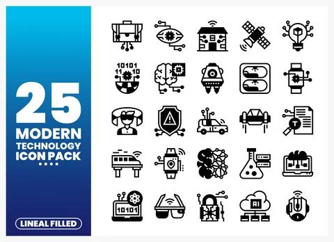 Modern Technology Icons Pack on White Background 스톡 일러스트
