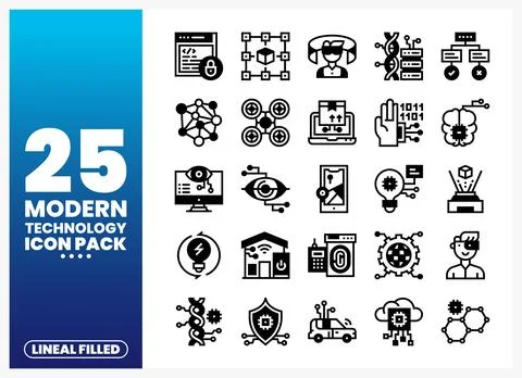 Modern technology icons presented in a clean. lineal filled style on a whit.. Stockillustratie
