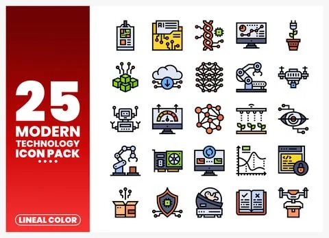 Modern technology icons set with lineal color style Stock Illustration