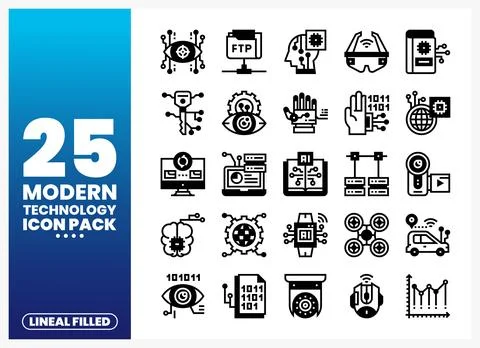 Modern technology icons showcase AI. data. and connectivity in a clean design 스톡 일러스트