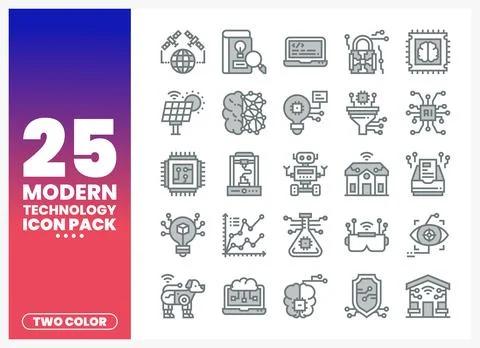 Modern technology icons in a two-color flat design for digital innovation Stock Illustration