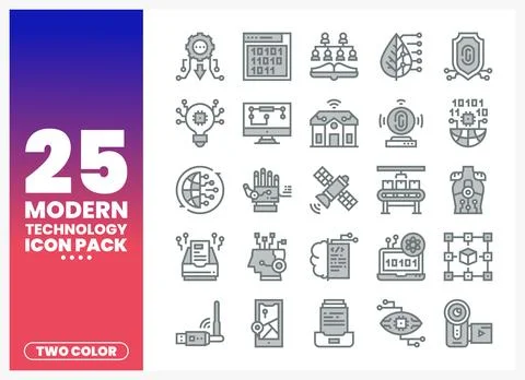Modern technology icons in a two-color. two-dimensional style on a white ba.. 스톡 일러스트