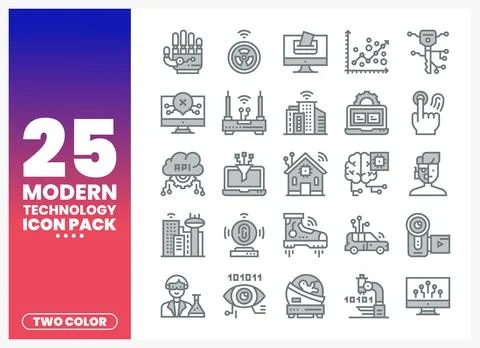 Modern technology icons on a white background 스톡 일러스트