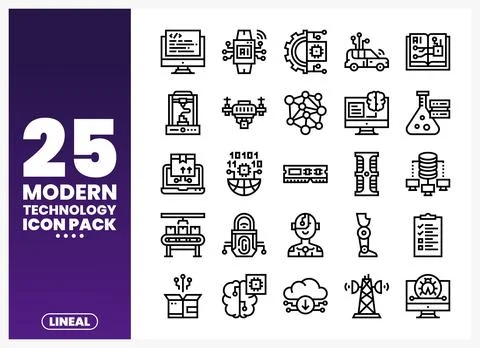 Modern technology icons on a white background with a purple gradient on the.. 库存插图
