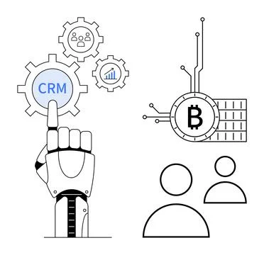 Modern Technology Integration CRM and Cryptocurrency with AI and Blockchain Stockillustratie