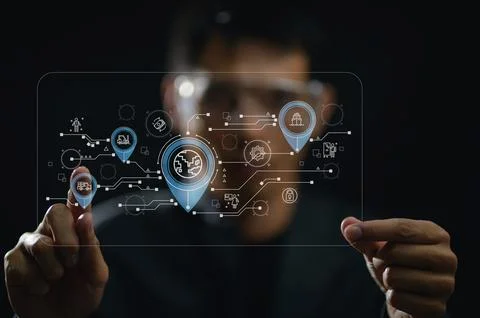 Modern Technology Interface with Business Data and Connectivity Visualization Stock Photos
