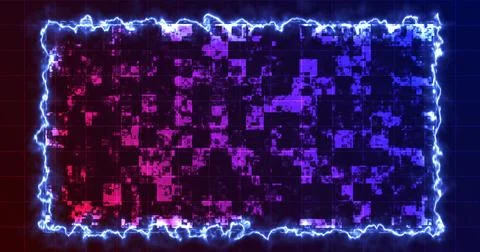 Modern technology intro digital shiny squares moving hud with a fiery borde.. Stock Illustration