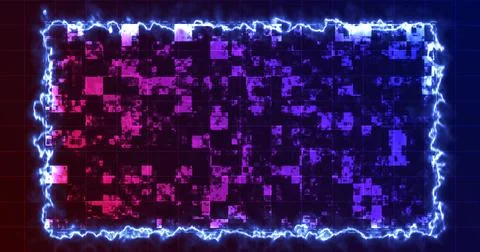 Modern technology intro digital shiny squares moving hud with a fiery borde.. 스톡 일러스트