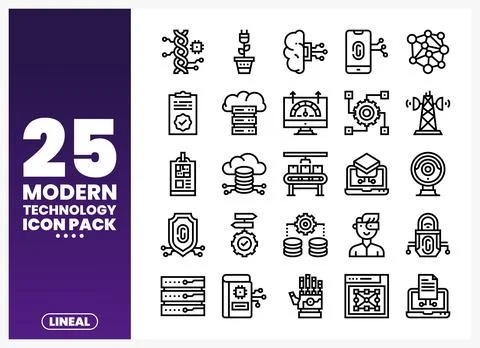 Modern Technology Line Icons Representing Innovation and Connectivity Stock Illustration