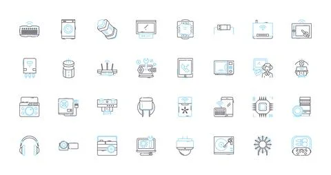 Modern technology linear icons set. Smartph, Tablet, Laptop, Virtual, Digital Illustrazione stock