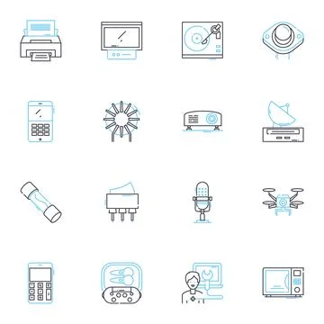 Modern technology linear icons set. Smartph, Tablet, Laptop, Virtual, Digital Illustrazione stock