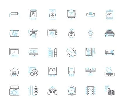 Modern technology linear icons set. Smartph, Tablet, Laptop, Virtual, Digital Illustrazione stock