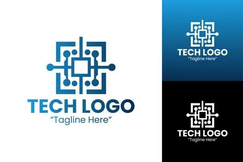 Modern Technology Logo Design with Circuits and Connections in Blue 스톡 일러스트