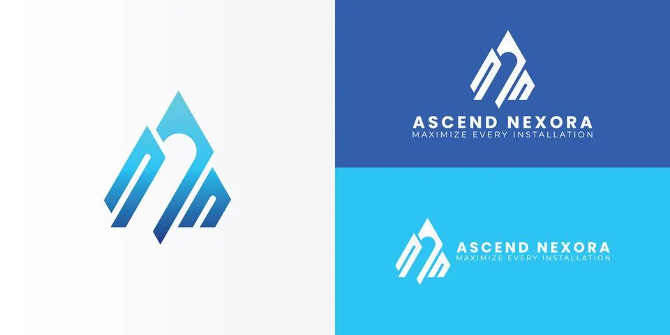 The modern technology logo features an abstract upward monogram Stock Illustration