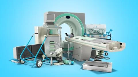 Modern technology in the medical technic 3d render on blue 스톡 일러스트